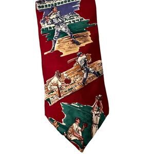 Vintage Imported Silk Baseball Tie Made USA Red Burgundy Maroon Batter Catcher